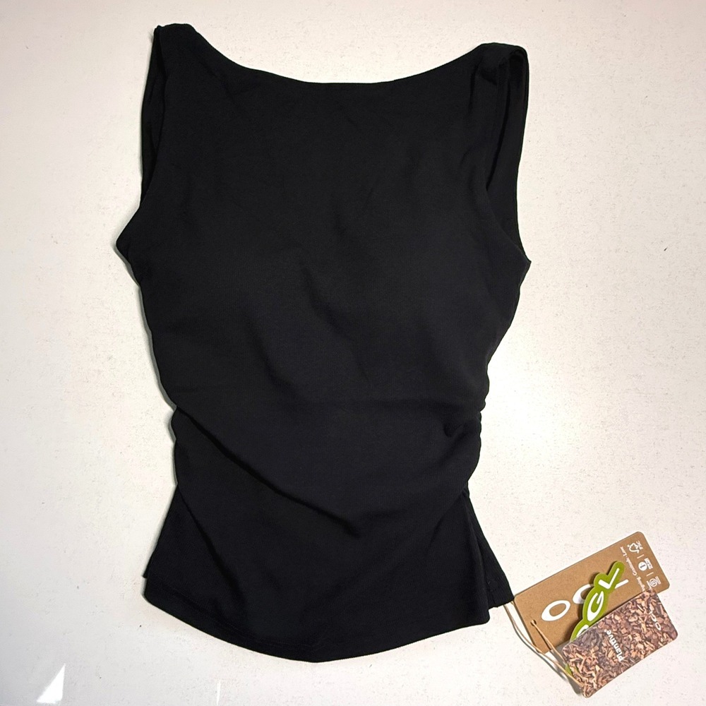 OGL Move Plantive Elastic Open Back Built-In Bra Tank Top Black Ribbed XS